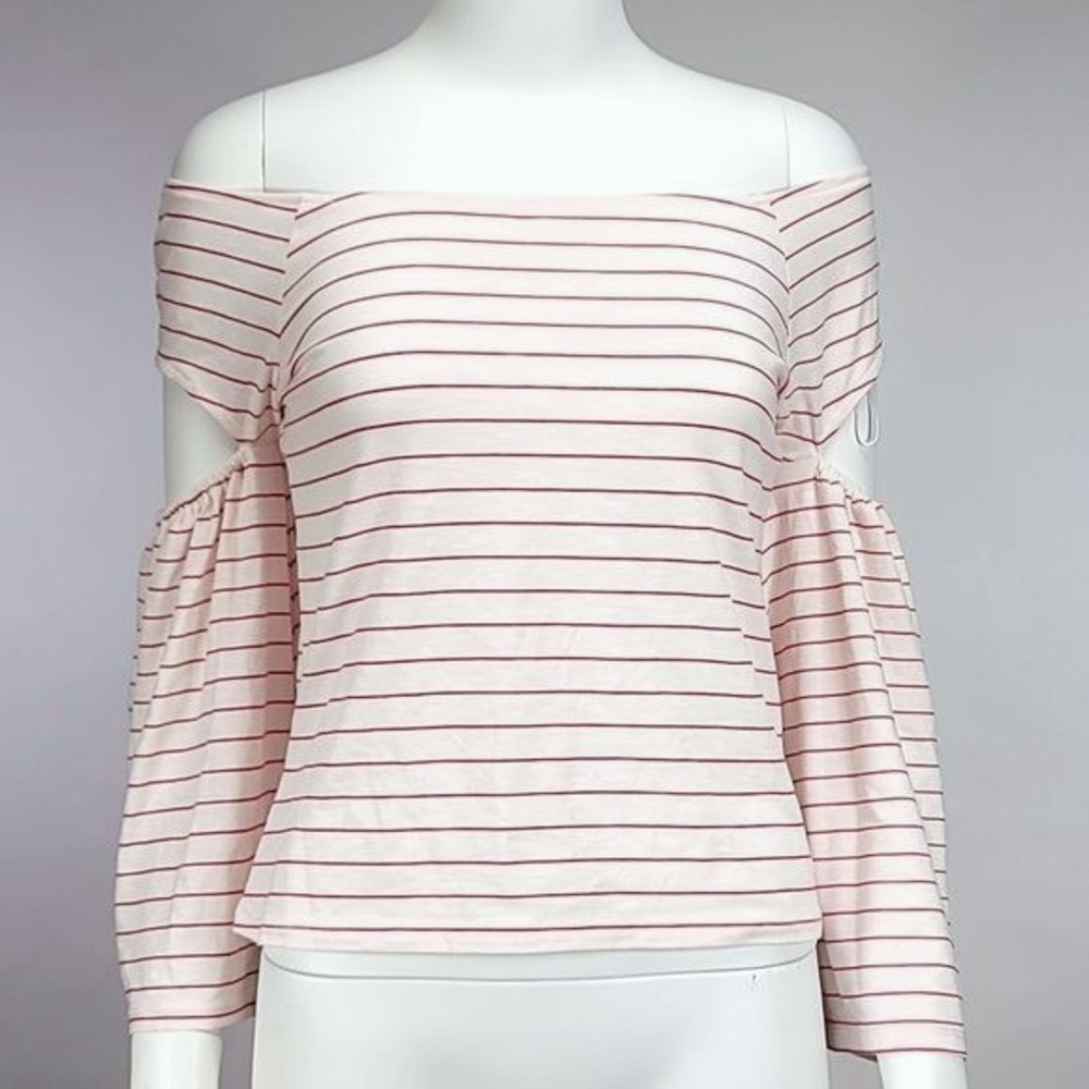 Coco Colette Womens Off Shoulder‎ White Red Striped Bell Sleeve Top Medium